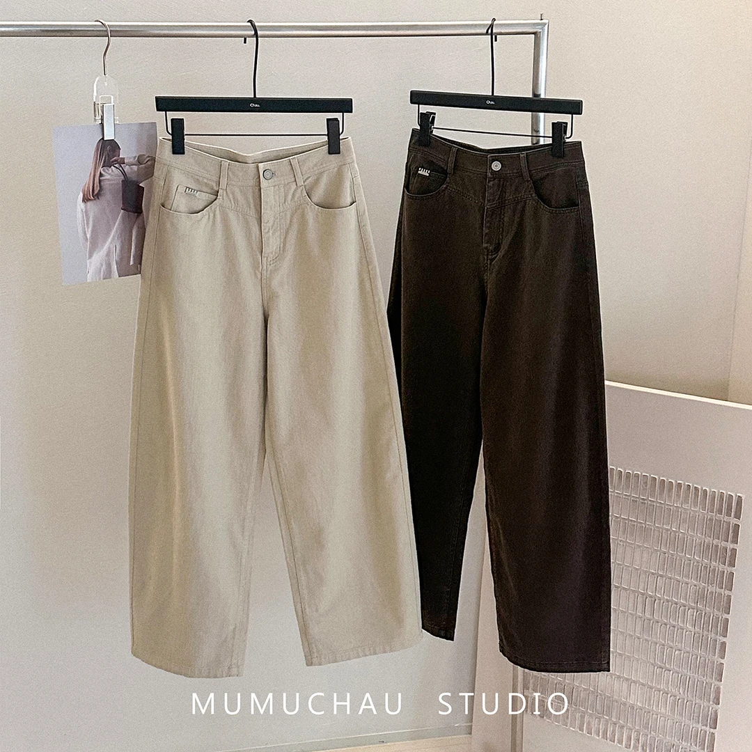 现货「MUMU CHAU」【潮woo专属】定制全棉斜纹女秋宽松弯刀裤LQ58342