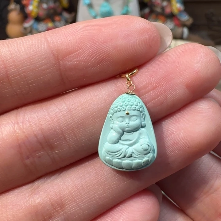 水****绿松石18K金镶嵌嘟嘟嘴宝宝佛滴流
