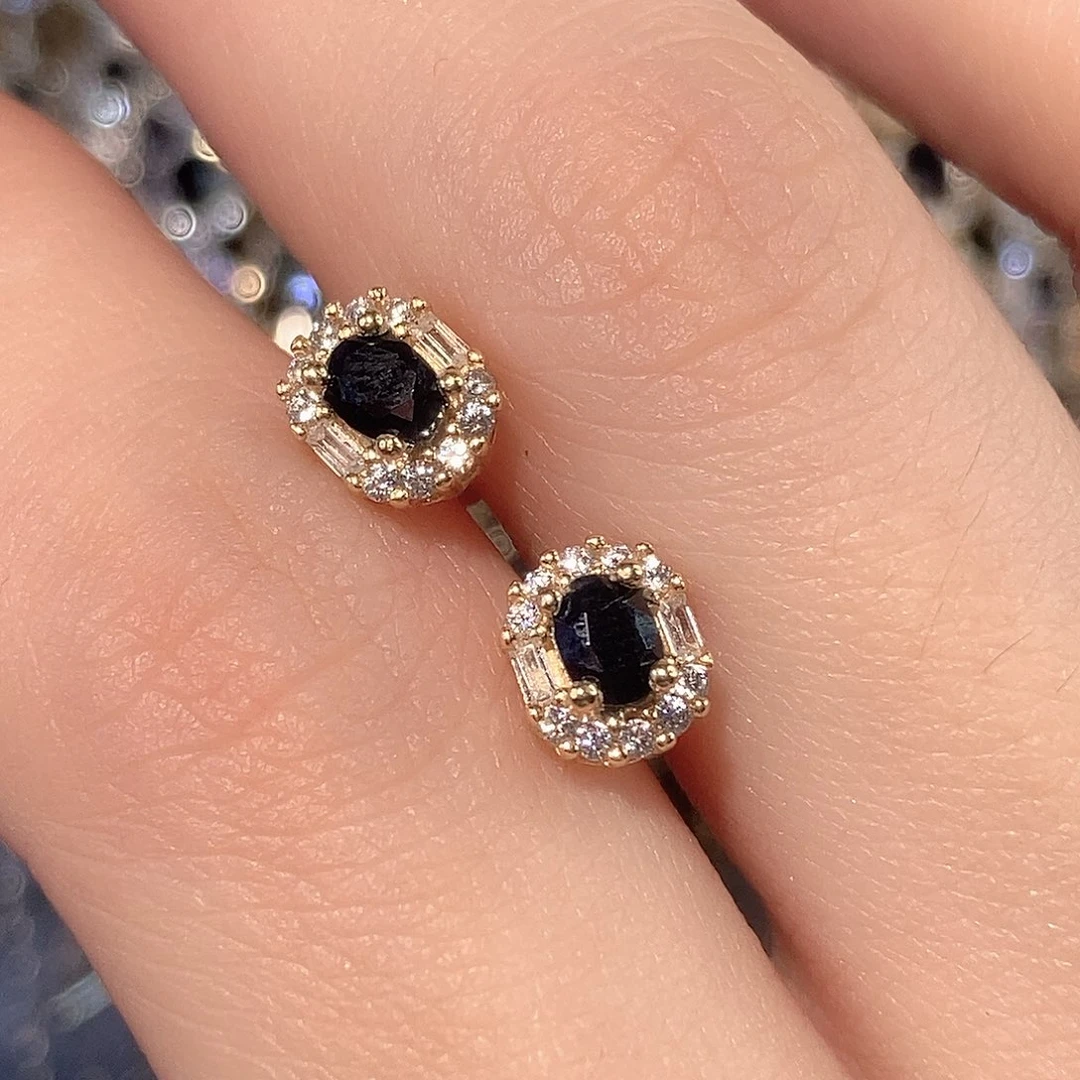 蓝宝石耳饰银S925镶嵌