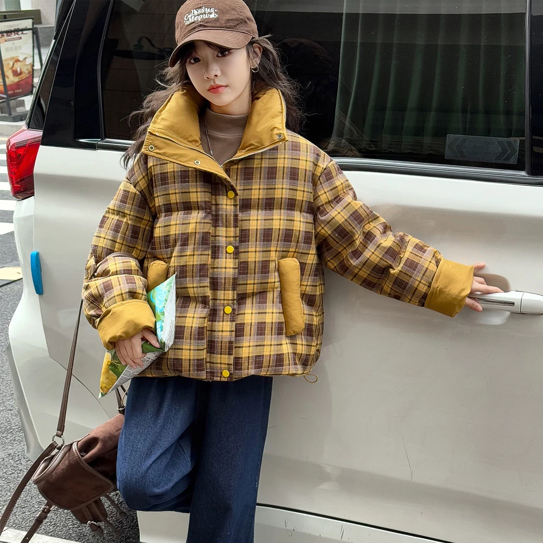【毛妈潮牌】女童冬装加厚格子棉衣外套2025中大童韩版时髦百搭棉服