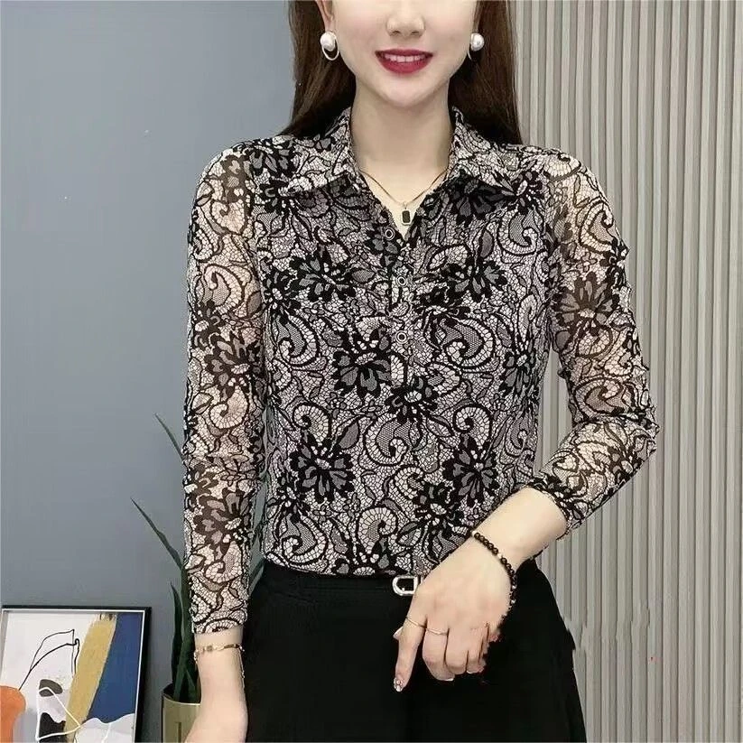 高档春秋新款百搭女妈妈装样气质减龄T恤网纱薄款上衣遮肉打底衫