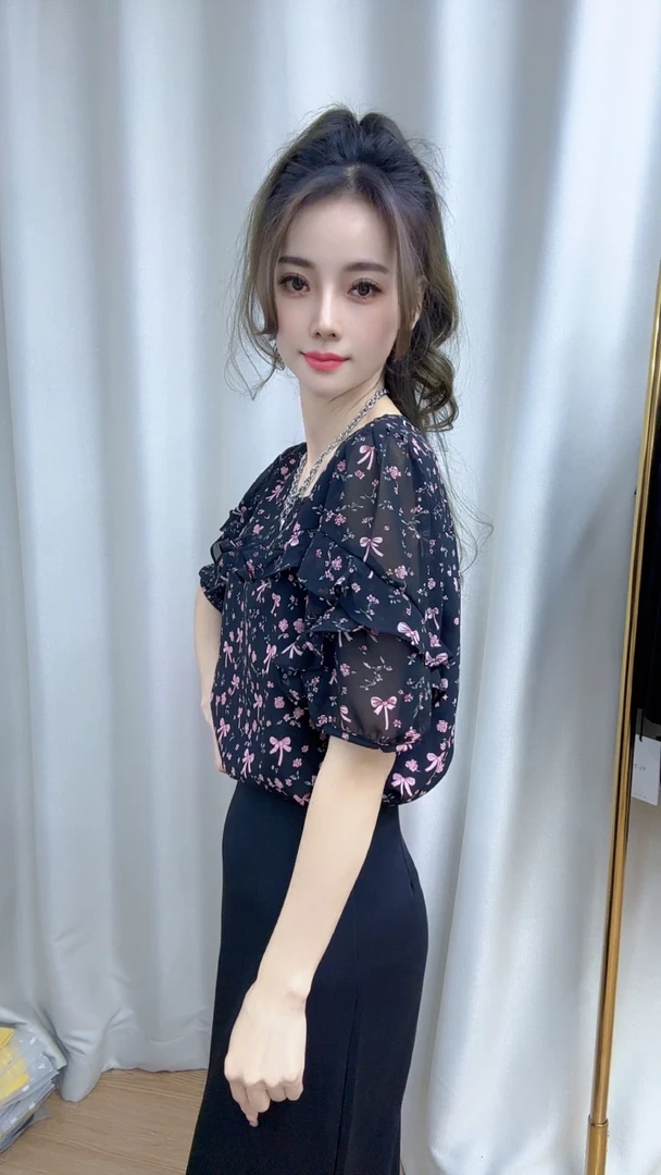 <XYG>75荷叶花边袖衬衣（以实物颜色为准）