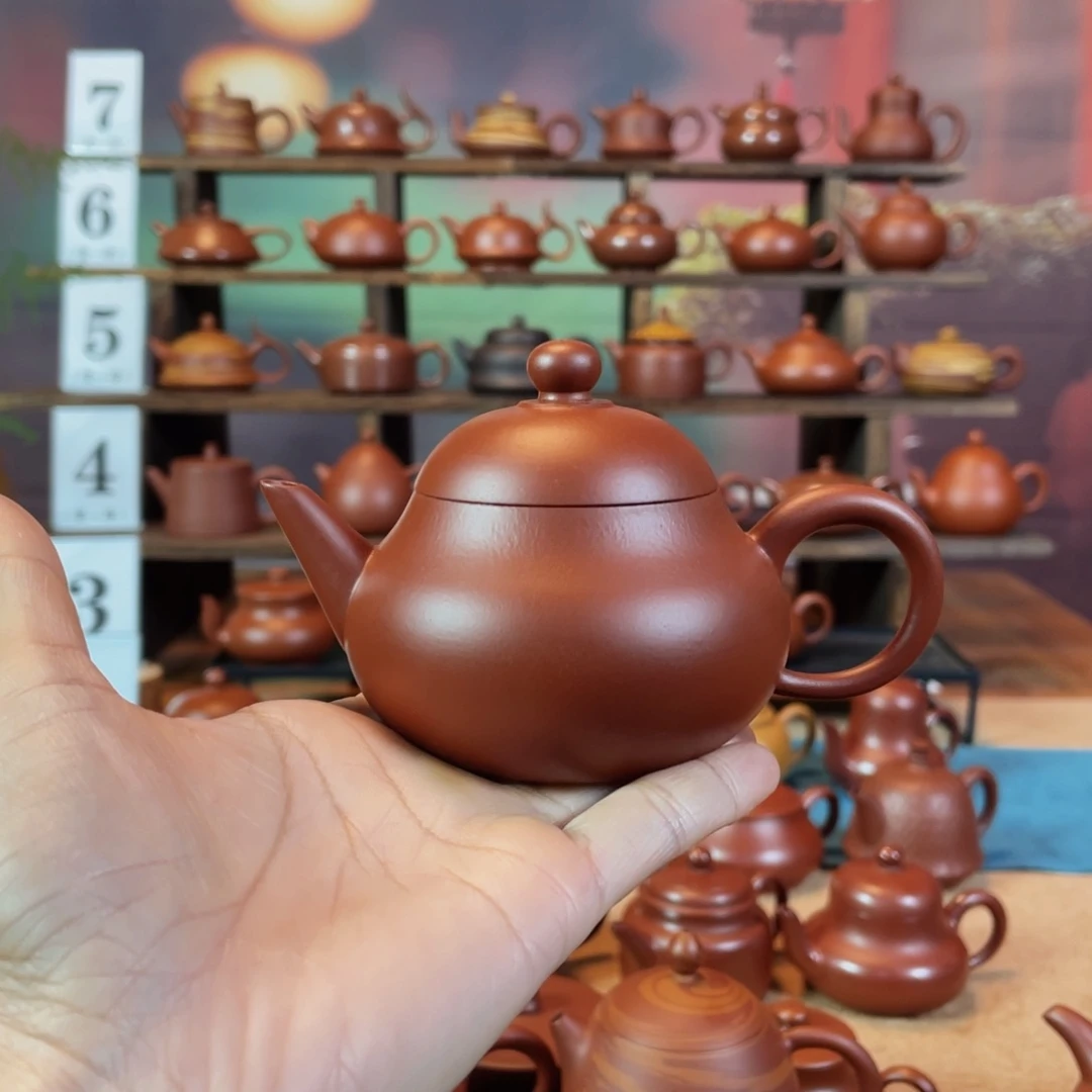茶壶紫砂深****?潮州手工手拉朱泥梨壶