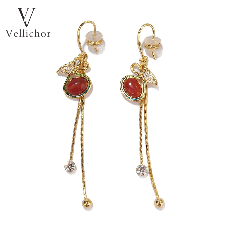 铜合金耳饰 【袋袋有钱】红色钱袋流苏耳环女新中式轻奢耳钉耳饰