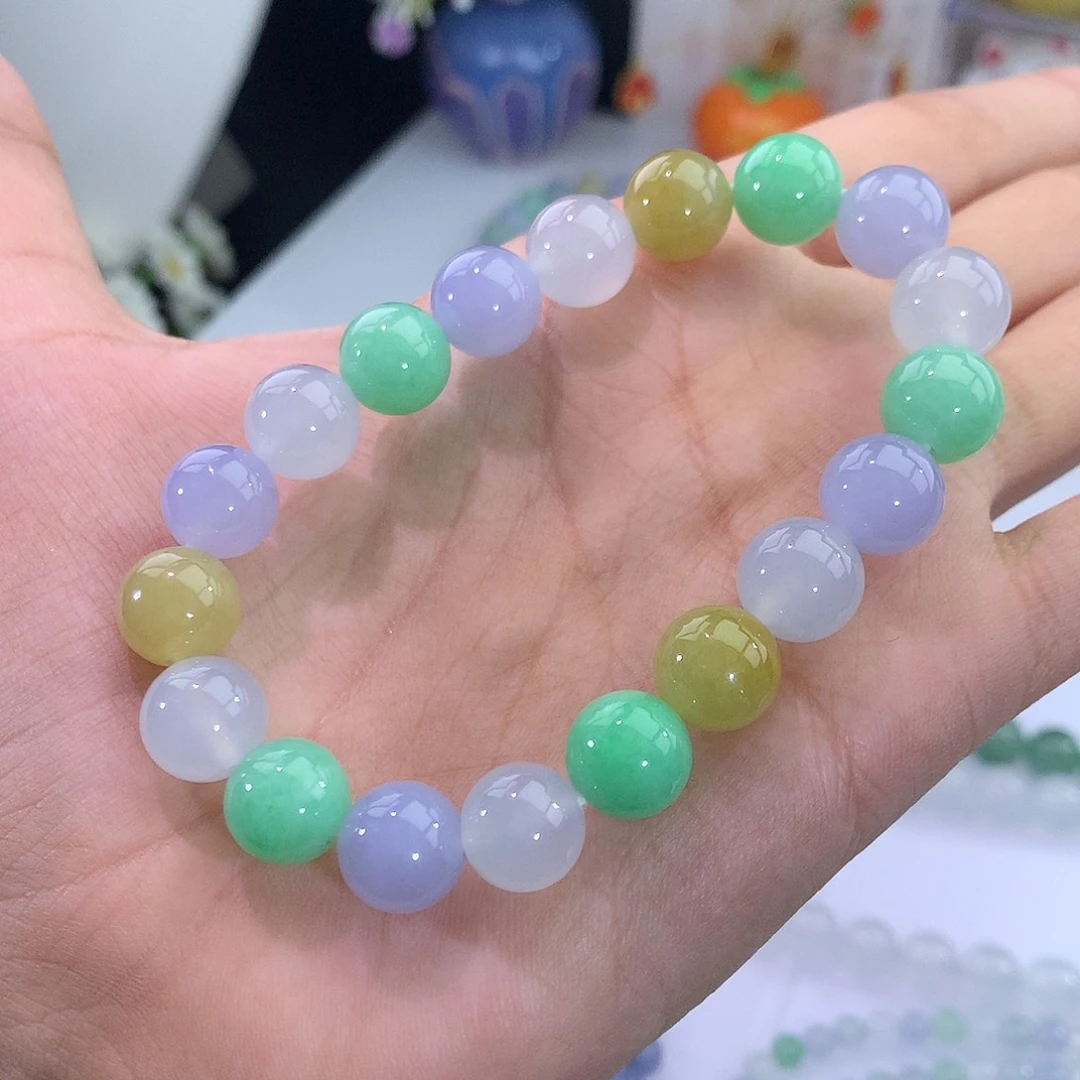 翡翠未镶嵌手链9号 明艳冰多宝手串