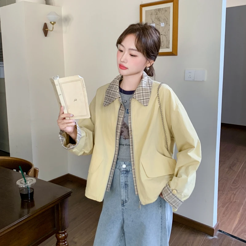 小个子撞色短外套春秋休闲小众韩版翻领拼接设计感气质上衣夹克