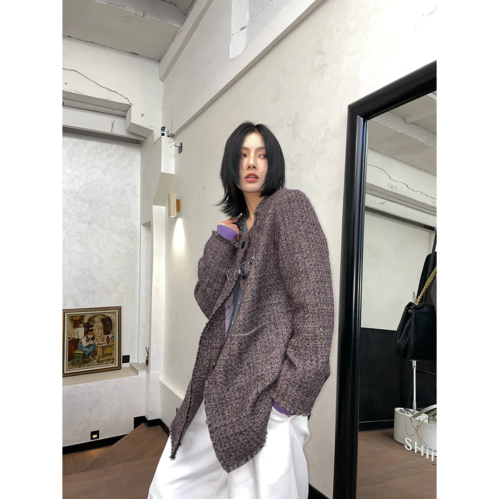 JCCC影子【流光之城】复古静奢绵羊毛混纺编织拉毛小香外套JE4FSW15