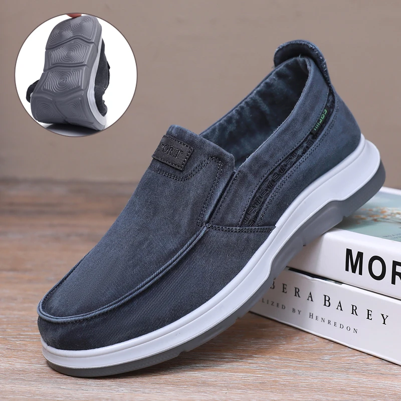 老北京布鞋男春秋季休闲软底爸爸一脚蹬防滑轻便水洗牛仔布男单鞋