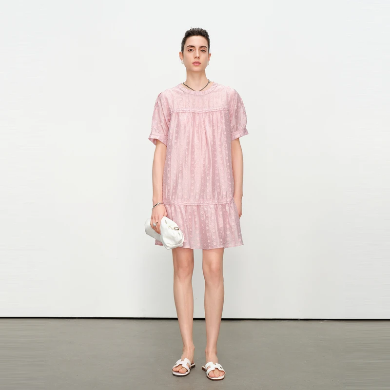 婉甸2025夏季新品藕粉色短袖连衣裙1242N52RT4