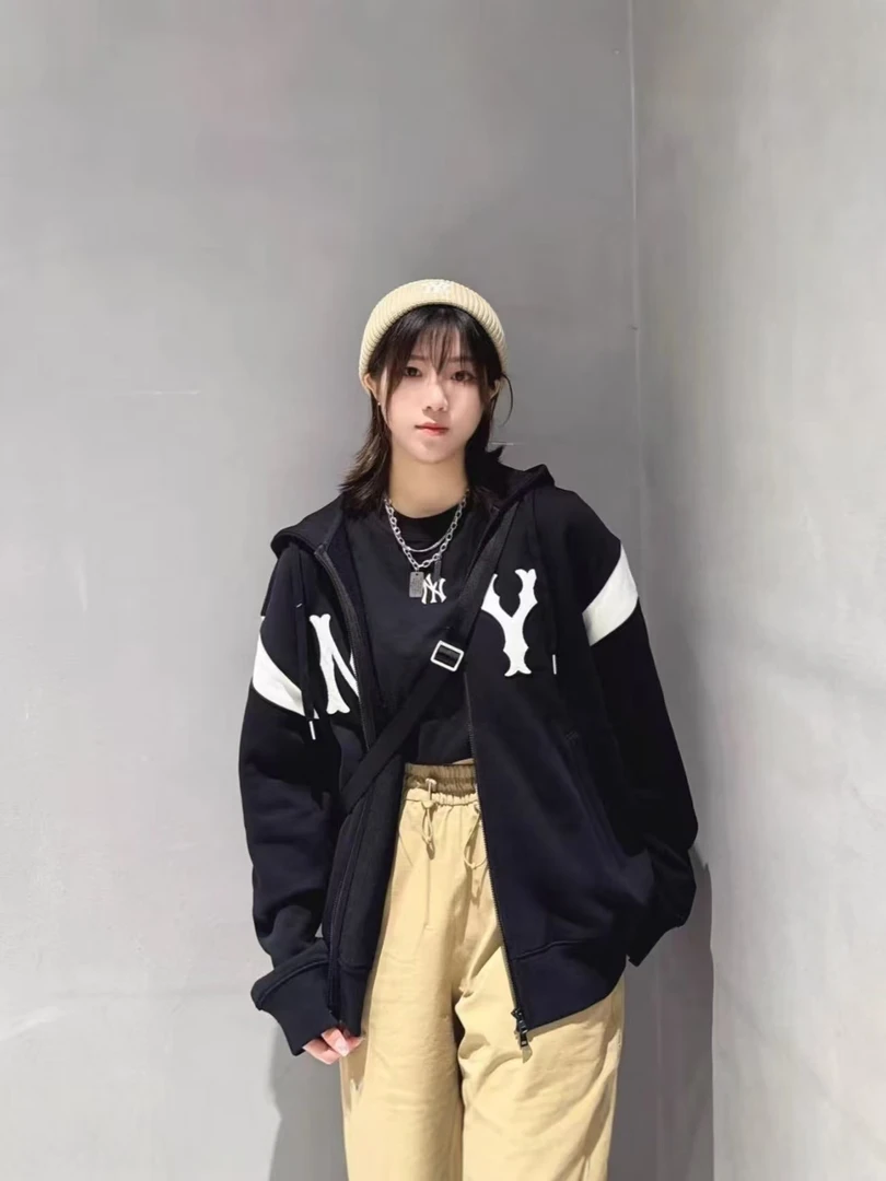 潮牌M*B秋冬新款立体绣花连帽开衫拉链宽松休闲男女女生学生ins