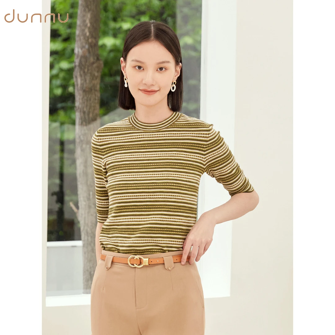 dunnu敦奴短袖宽松条纹针织打底衫DR372512