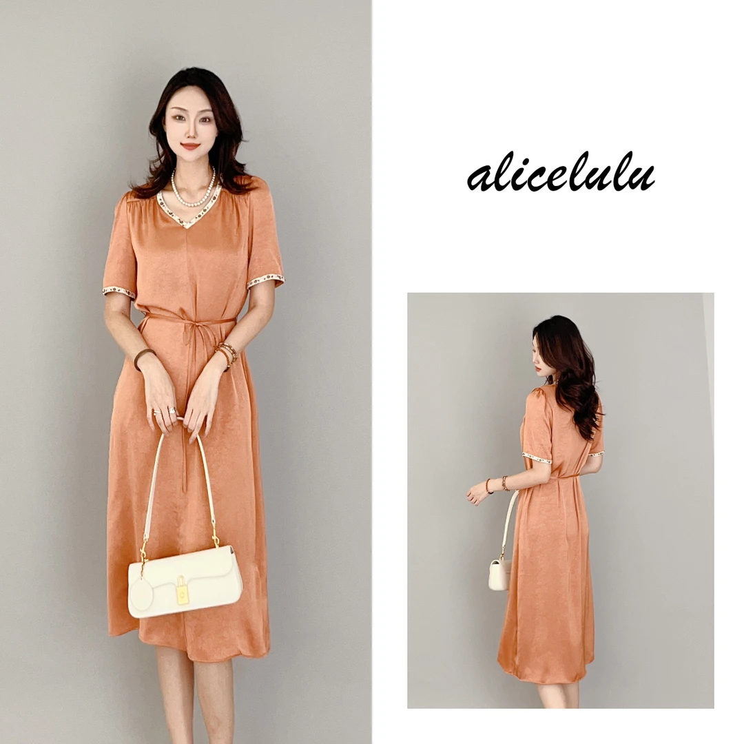 2 ALICE“日落珊瑚”连衣裙多彩钉珠柔光缎感S2138666W