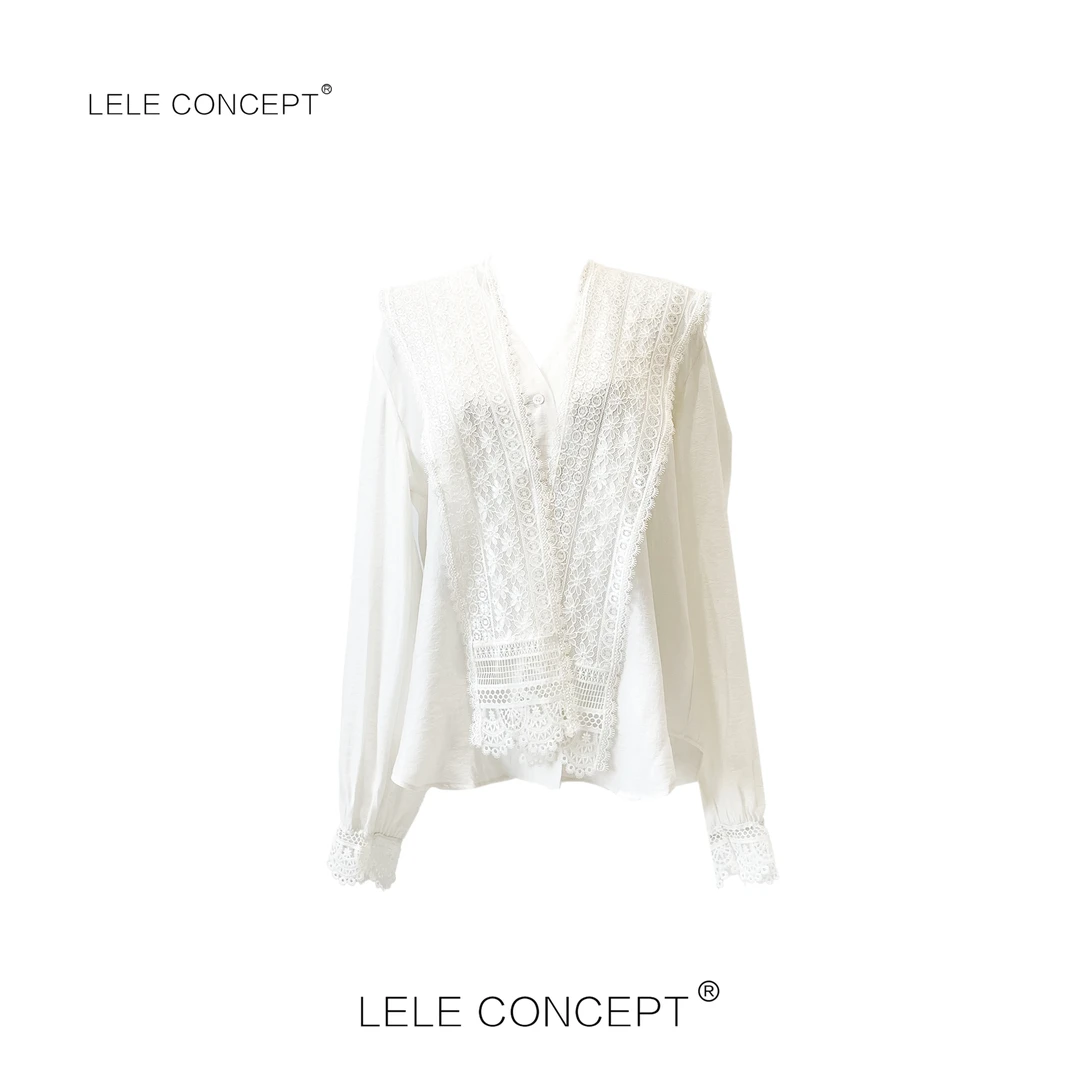 LELE CONCEPT丨蕾丝披肩V领系扣上衣S0809