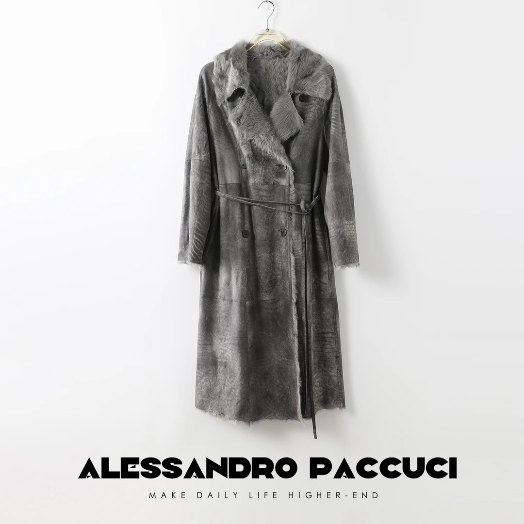 【特价不支持退换】洛哥23892X【烟屏】小湖羊皮毛一体长大衣冬季