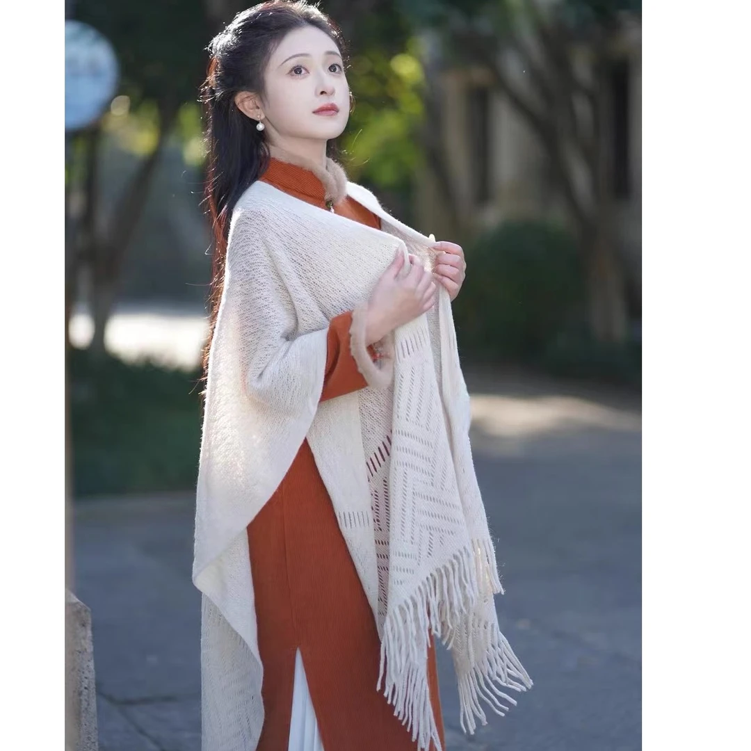 复古文艺早秋新款百搭针织开衫民国风外套搭配旗袍披肩日常斗篷