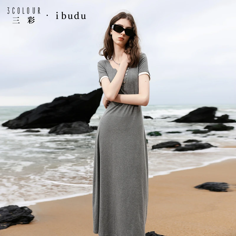 【小北专属】三彩ibudu2025夏季新款休闲T恤裙连衣裙短袖长裙dbx