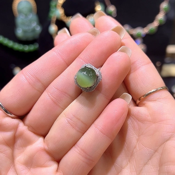 和田玉银S925镶嵌戒指