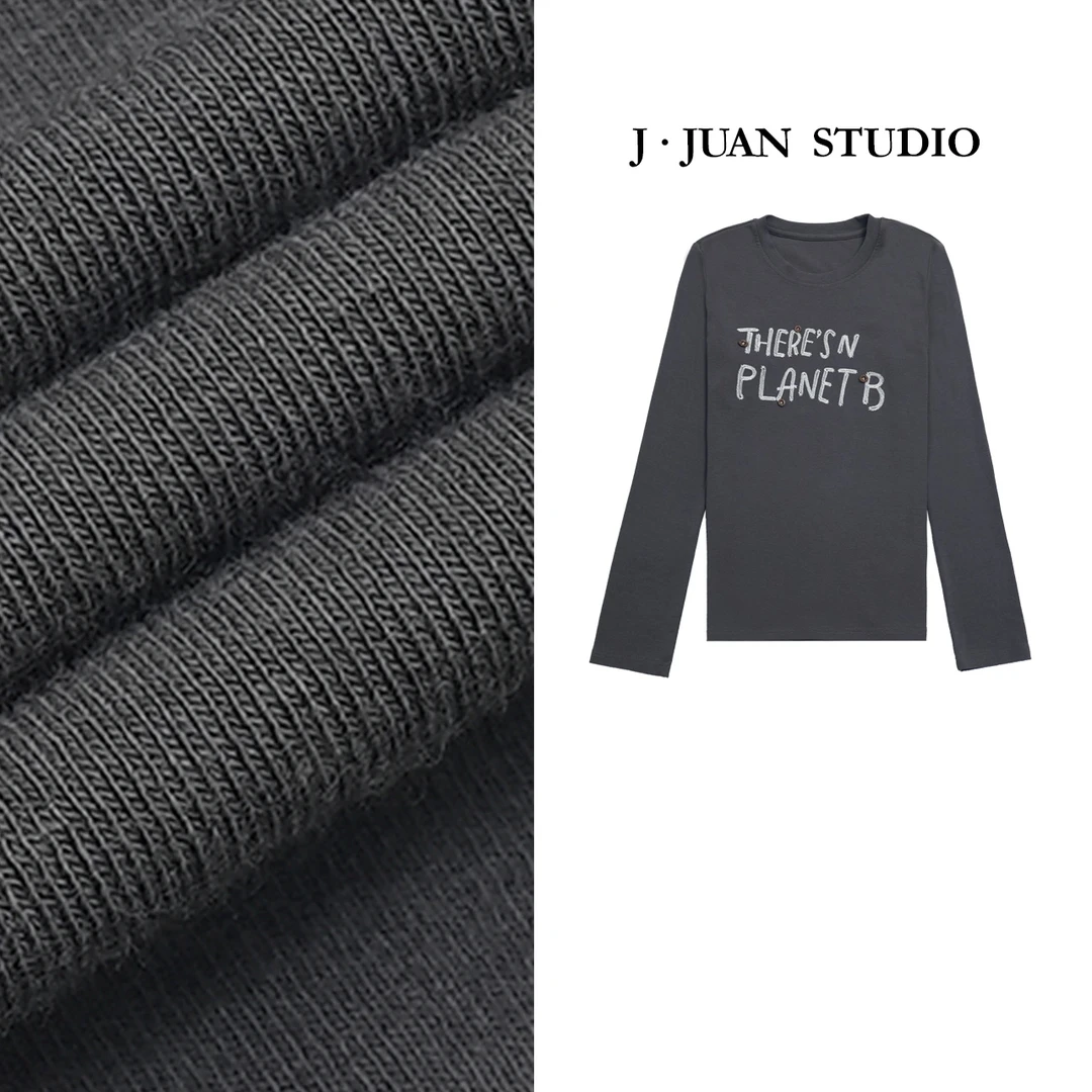 【J.Juan】B计划-冬季刺绣立体装饰字母长袖T恤高个子女装厚莫代尔