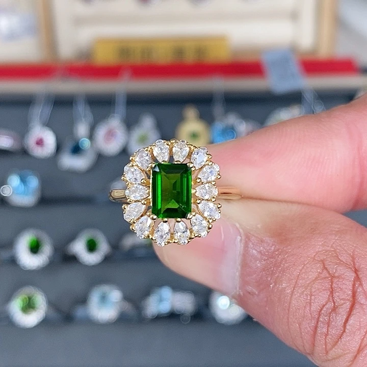 透辉石戒指银S925镶嵌湫*