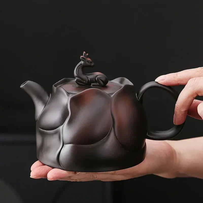 紫陶一路有你壶大容量家用中式全纯手工茶壶复古大号陶瓷紫砂壶W