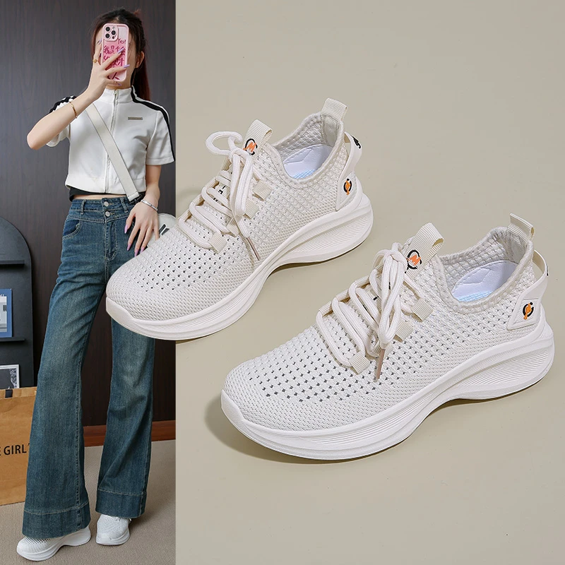 夏季飞织透气女鞋2025年新款韩版百搭运动休闲鞋网面小白鞋洞洞鞋