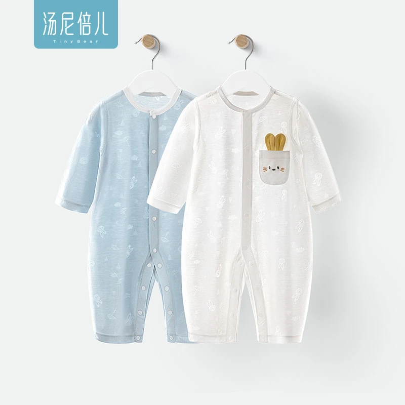 汤尼倍儿婴儿连体衣春夏季长袖空调服薄款睡衣新生宝宝衣服