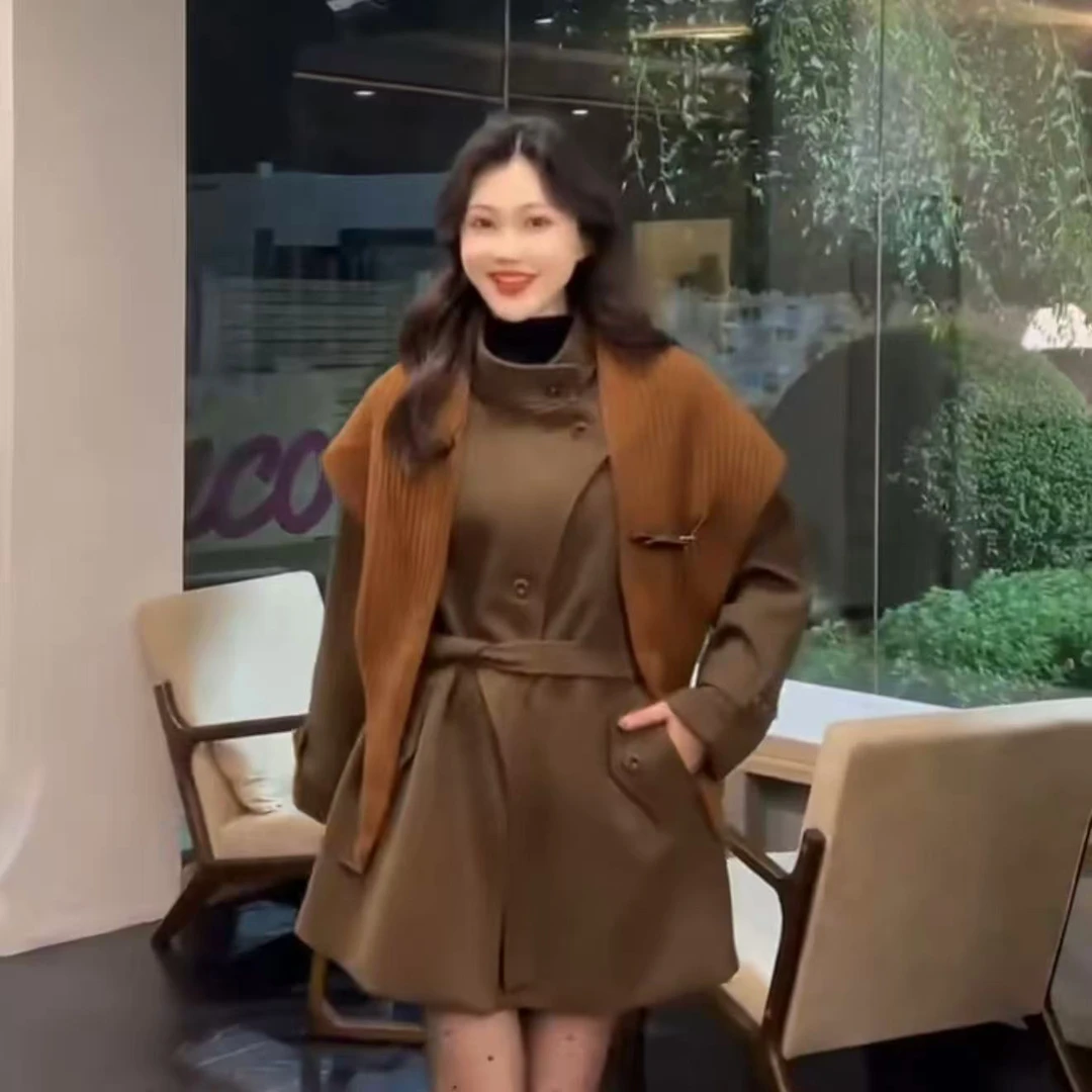 2025欧货高品质收腰气质外套针织披肩两件套外套