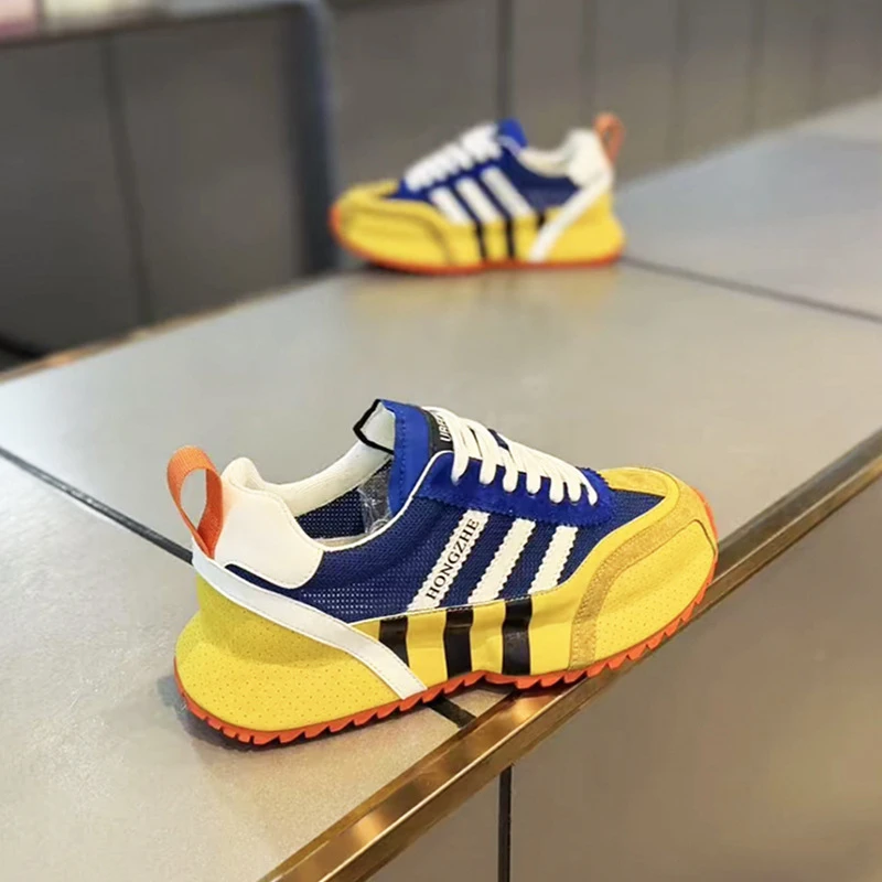 男鞋拼色2025夏季新款男士透气跑步鞋休闲鞋韩版网布阿甘鞋运动鞋