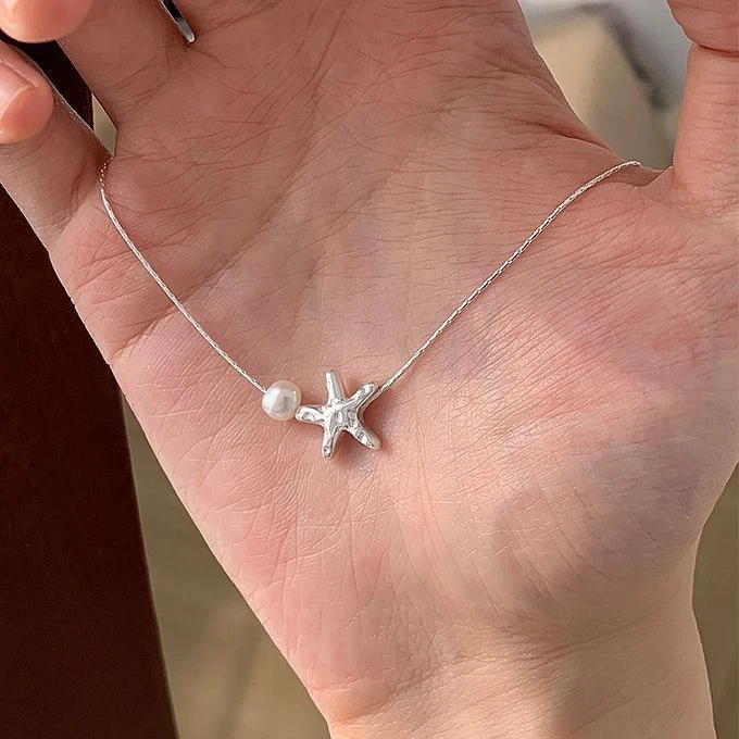 合金项链 【1.7万人收藏】海星珍珠s925纯银项链女ins轻奢小众简约