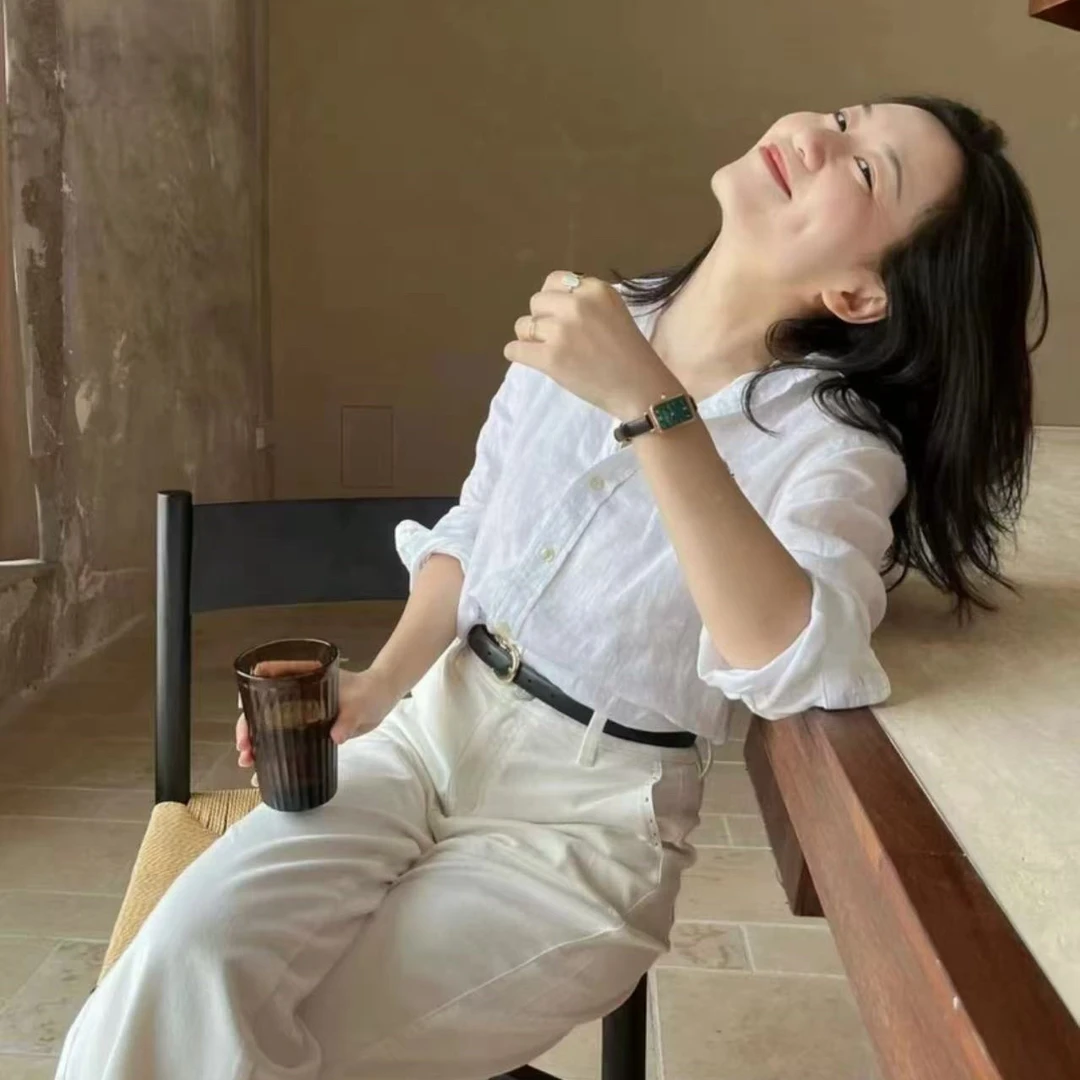 衬衫女汉麻衬衣外套小吗标休闲春款百搭2525