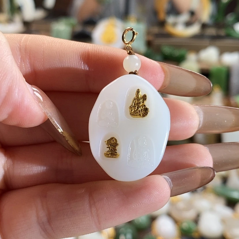 【闪购商品】和田玉吊坠18K金镶嵌