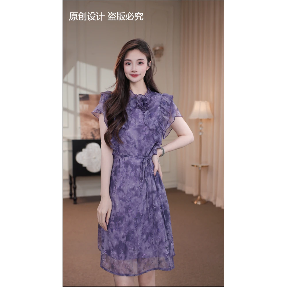 宁宁·花样年华·夏季新款纯色气质碎花时尚显瘦百搭连衣裙-90965
