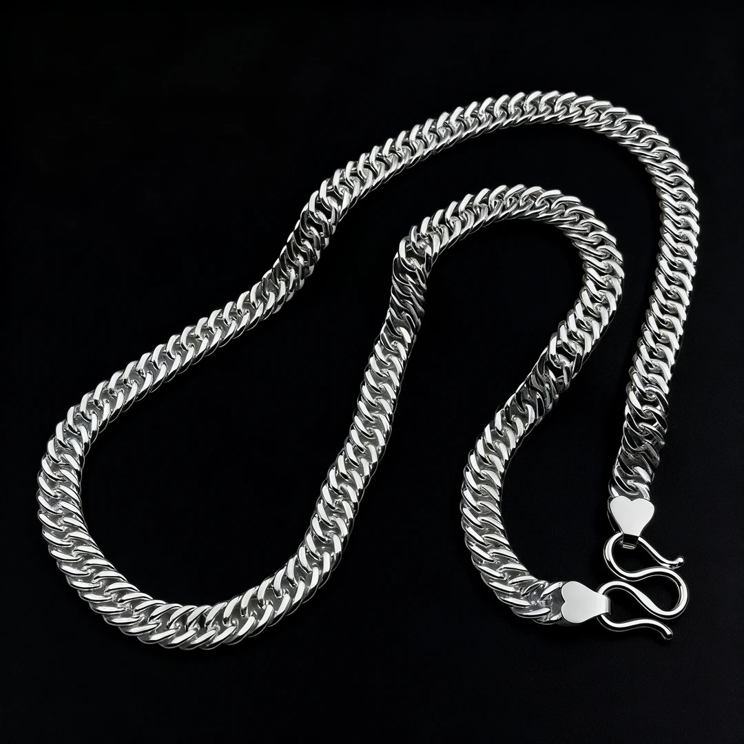链子足银 足银999男士马鞭链老板链经典平链时尚百搭送男友礼物