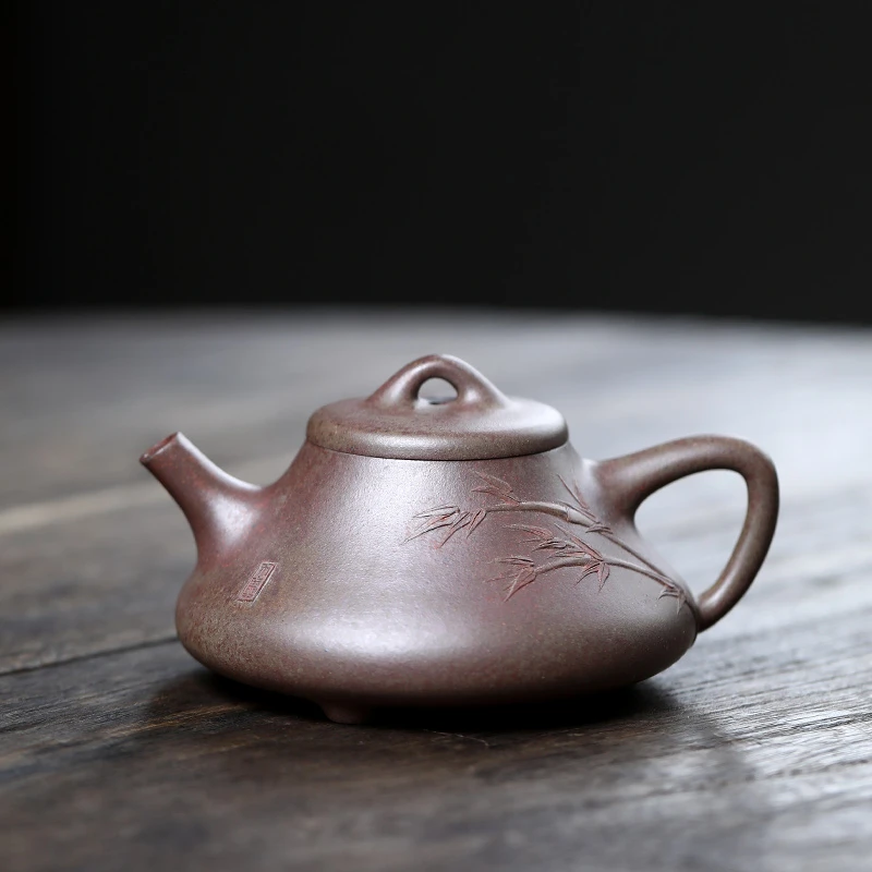 大吉羊柴烧 宜兴紫砂壶茶壶 本山绿泥竹影石瓢180ml徐雅