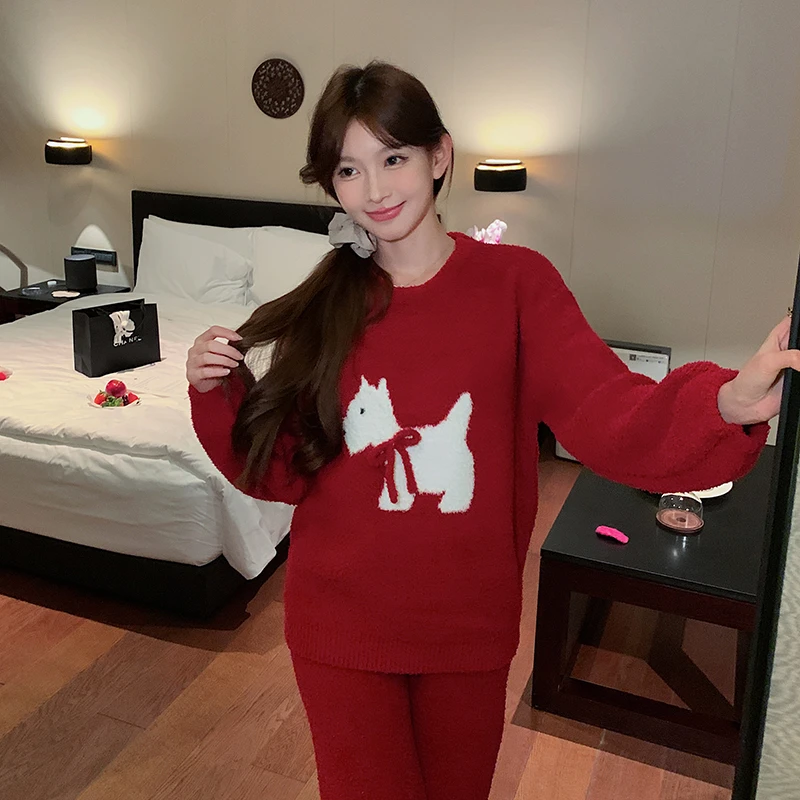 莫里伊【红色绑带小狗】小众时尚设计休闲舒适可外穿保暖睡衣家居服