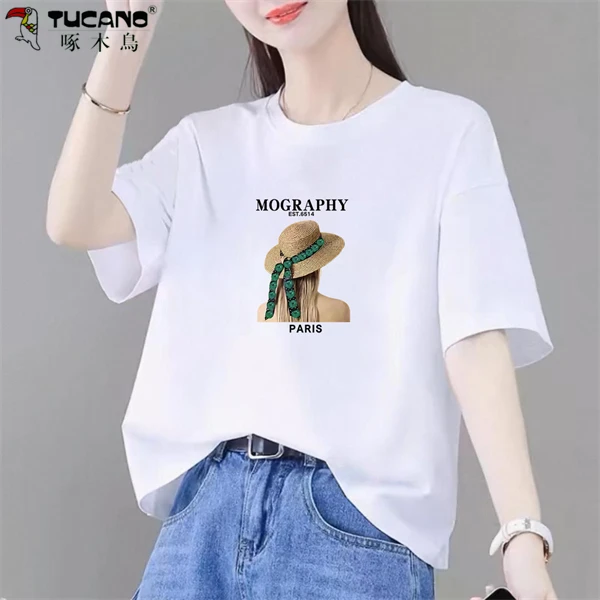 【啄木鳥】纯棉体恤衫短袖t恤女宽松显瘦大码夏季新款休闲韩版上衣
