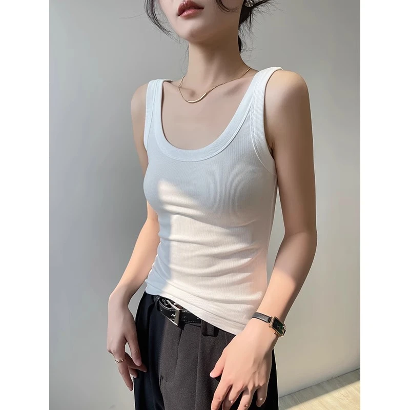 白色吊带背心女内搭2025年新款夏季无袖打底外穿修身螺纹运动上衣