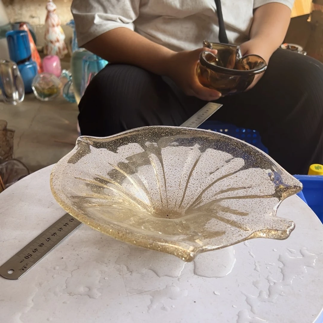 透明云母高度8长30琉璃花器摆件微瑕