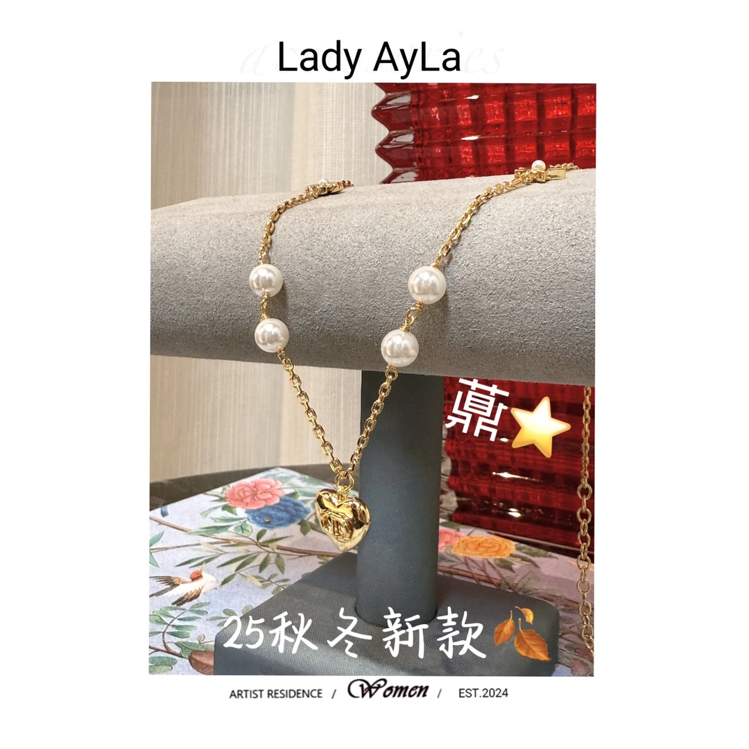 铜合金仿珍珠项链 25S CD 爱心 项链AL9741