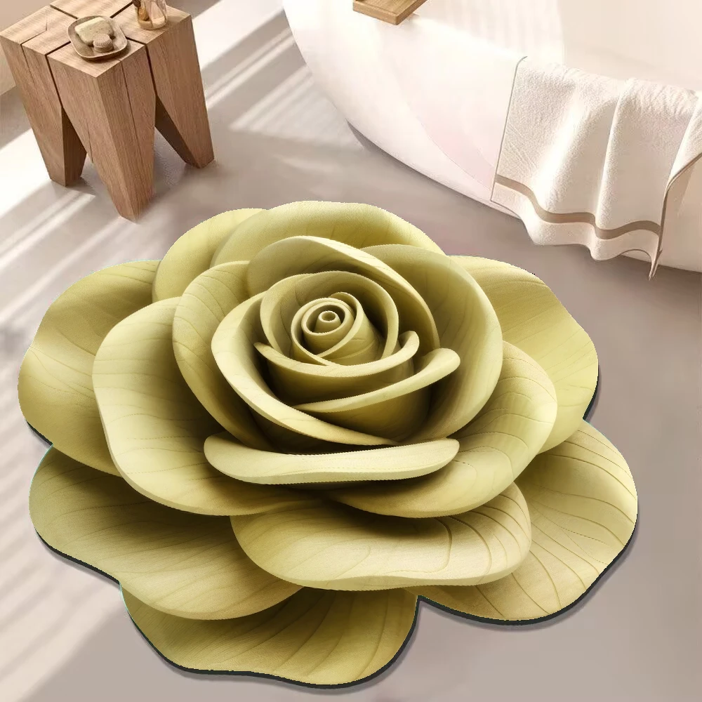 高档【金黄牡丹】3D设计花卉立体玫瑰牡丹吸水地垫硅藻泥浴室速干垫