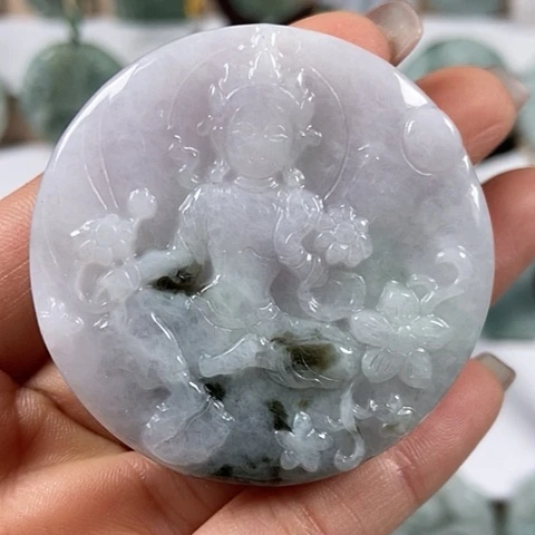 翡翠颈饰未镶嵌山水观音两面工福利
