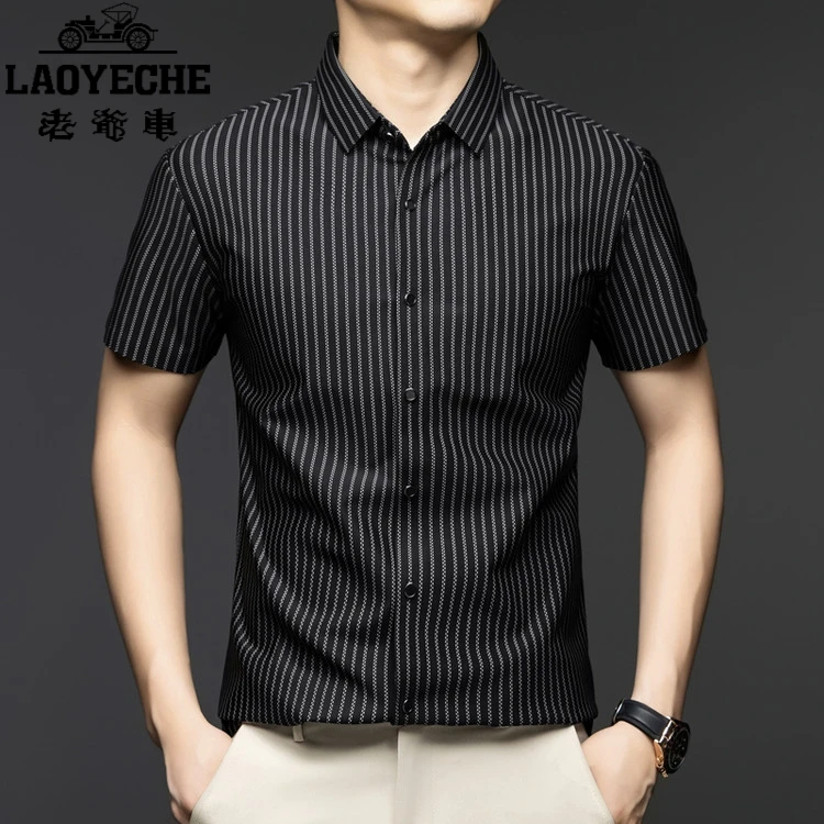 老爷车衬衫男短袖2025夏季新款港风高贵上档次大码T恤韩版翻领