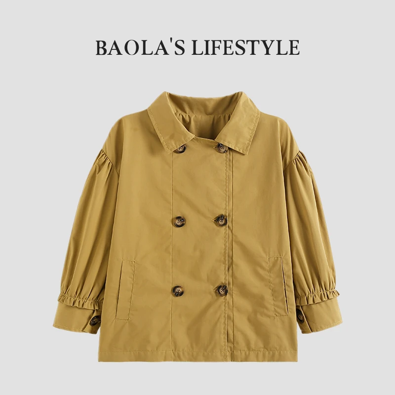 半糖摩卡【高定】韩系清新春季女童翻领收口袖时尚百搭外套-LC047