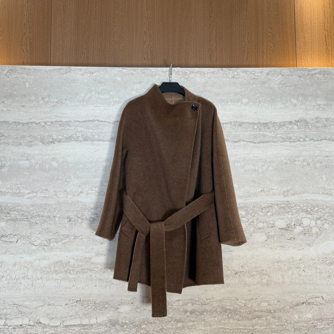 TANTAN 100骆驼绒秋冬气质时尚系带毛呢外套4093