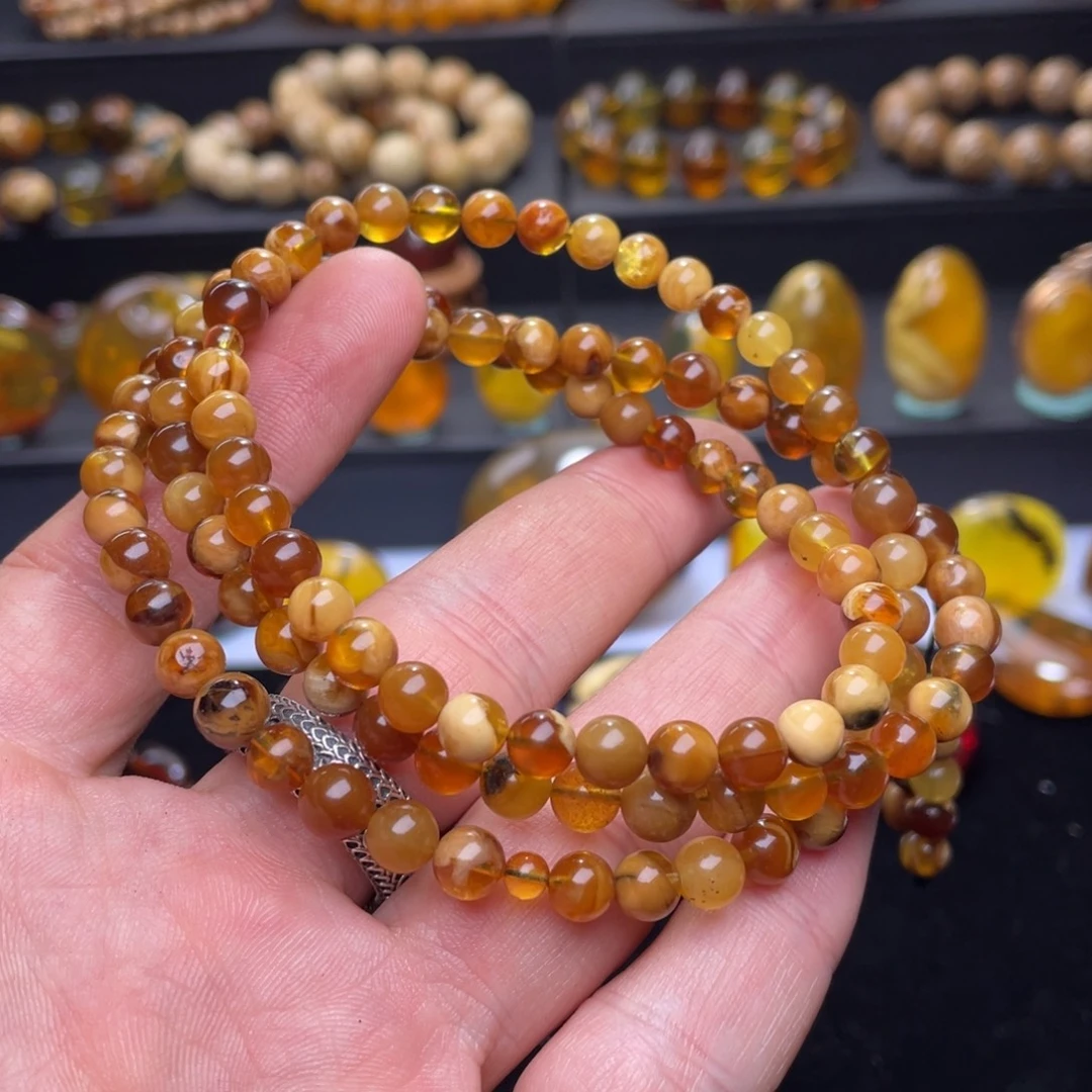 琥珀未镶嵌颈饰6mm蜜宝108