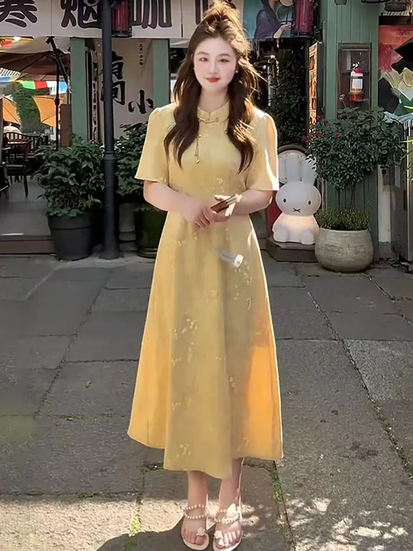 5766国风连衣裙大码女装时尚洋气遮肉显瘦