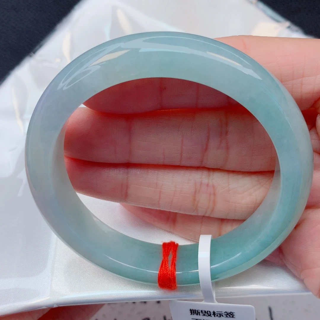 翡翠未镶嵌手镯56圈 细糯化蓝底飘抹紫0毛孔