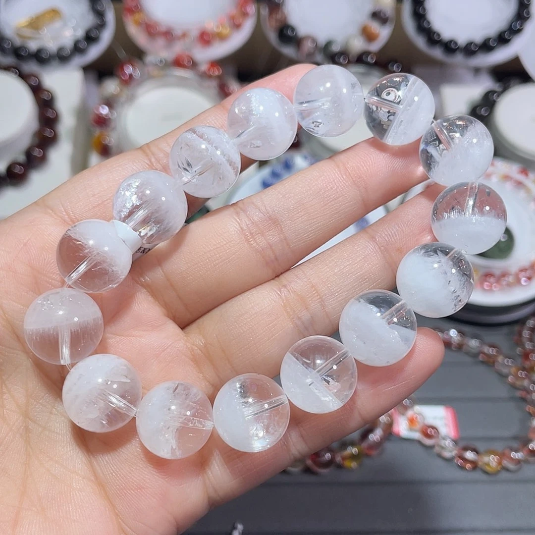 水晶手串未镶嵌彩虹白幽灵聚宝盆手串