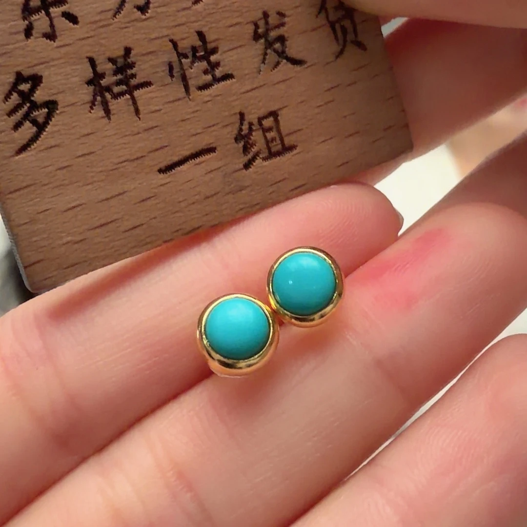 绿松石银S925镶嵌耳饰