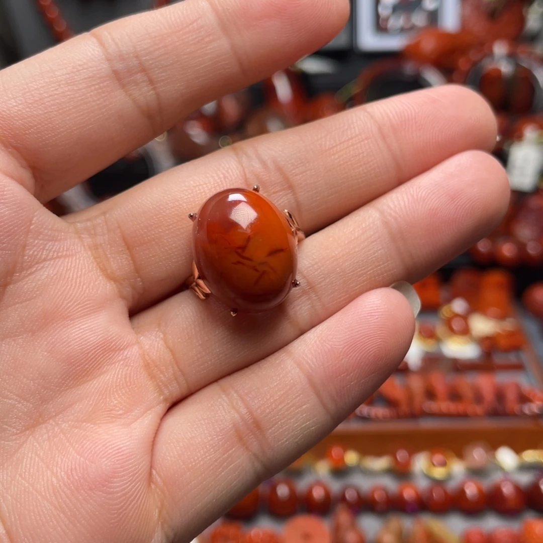 南红玛瑙银S925镶嵌福利渐变戒指